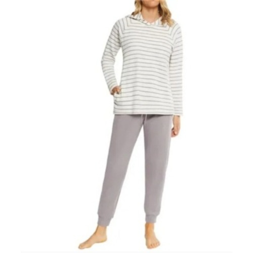 Max & Mia Womens Stripe‎ Waffle Knit Lounge Set Dusty Plum White Medium 1815321